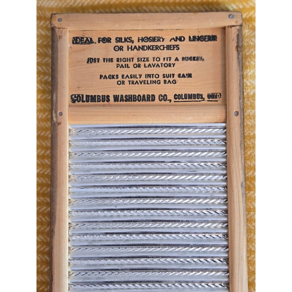 Vtg Columbus Washboard Co Welcome Friends Cross Stitch Wood Metal Cottagecore